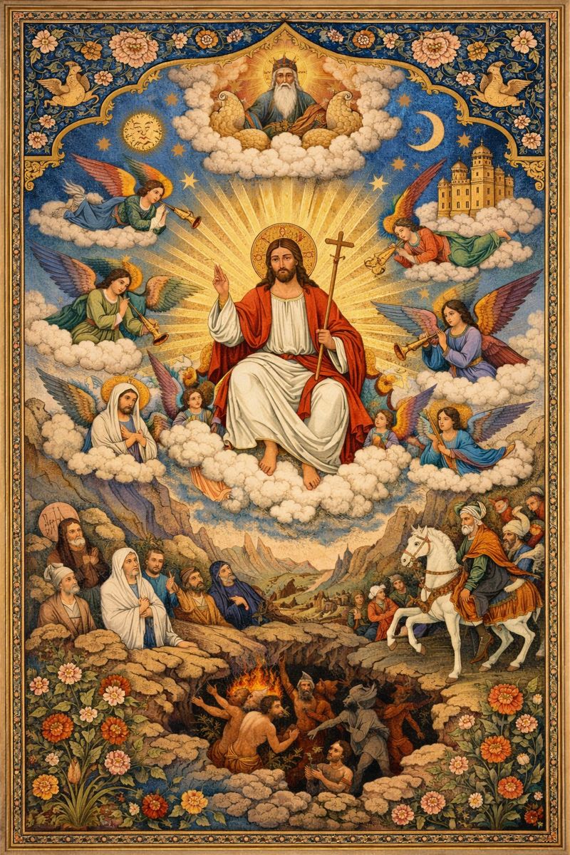 Jesus returning in glory.